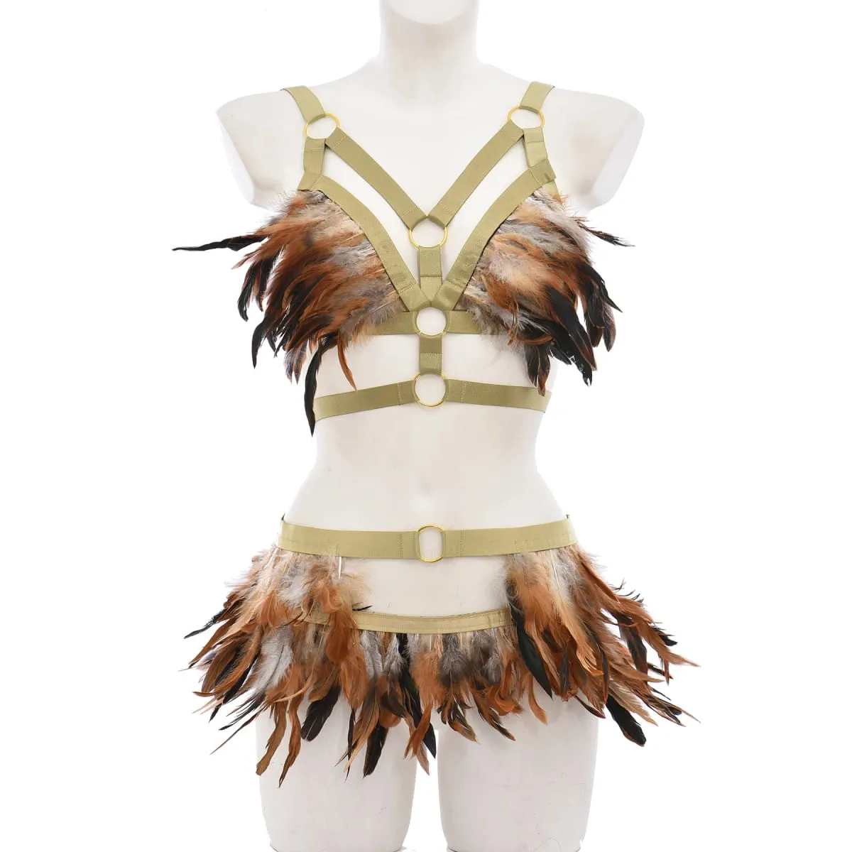 Gothic Elastic Body Harness Cage Bra Hollow Adjust Sexy Lingerie Set Punk Halloween Feather Performance Clothing Bondage Harness — image 2