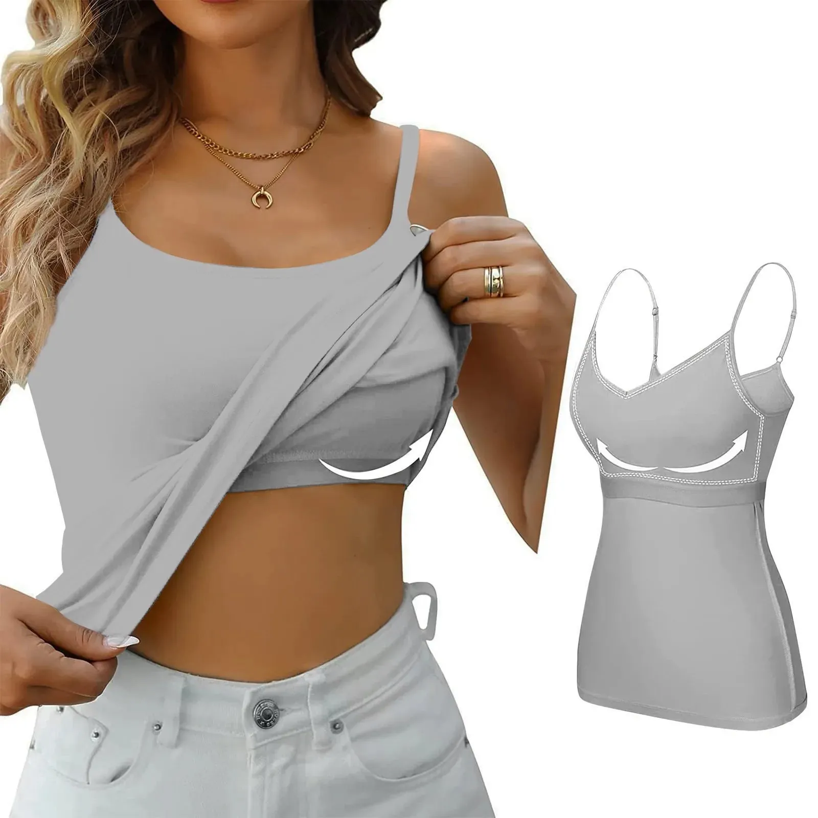 Women's Camisole With Bottom Chest Pad Sexy Oversized Underwear With Chest Pad Summer outerwear Solid color versatile camisas — image 9