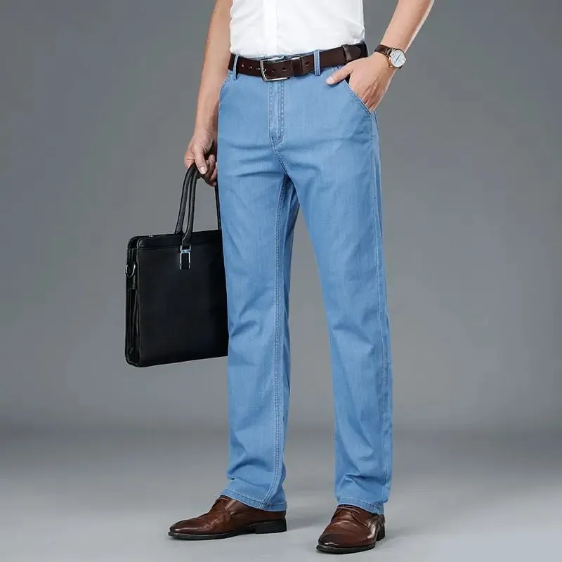 Seluar Jeans Nipis Perniagaan Lelaki Keanjalan Klasik Seluar Denim Kaki Lurus Fesyen Seluar Lembut Selesa Pakaian Kasual Lelaki — image 3