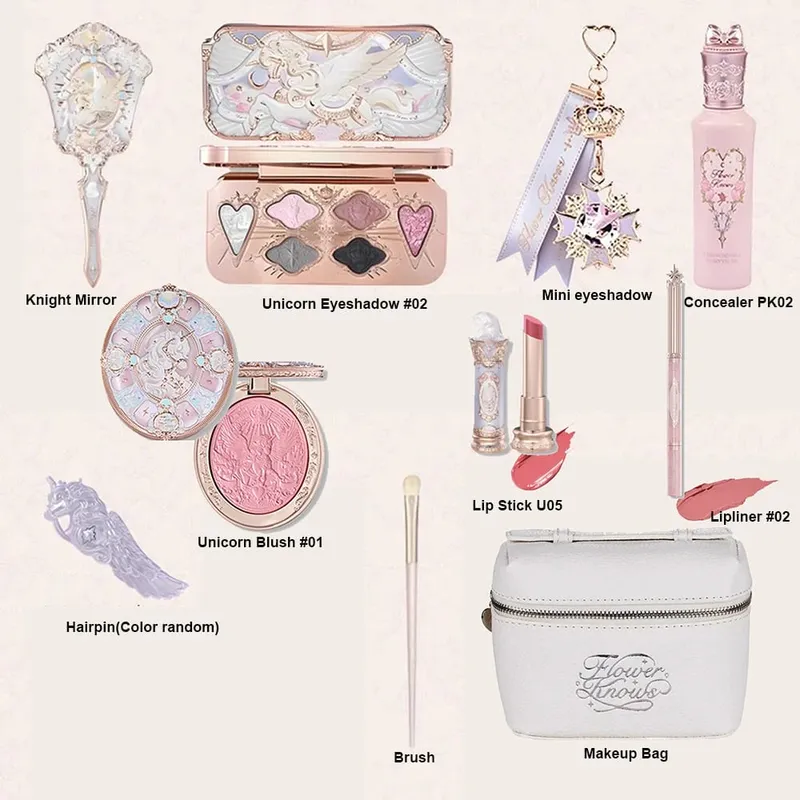 Makyaj Seti Çiçek Bilir Kabuk İnci Tavşan Bahçe Ayar Pudrası Dudak Parlatıcısı Allık Hepsi Bir Arada Kabartma Tozu Glitter Fosforlu Kit — image 10