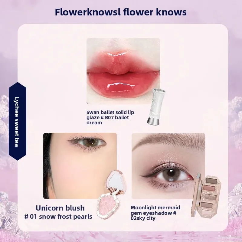 Flowerknows Kotak Hadiah Set Solek Malaikat Kecil Kotak Penuh Lip Glaze Blusher Shell Jewelry Kit Hadiah Hari Lahir Bunga Tahu — image 15