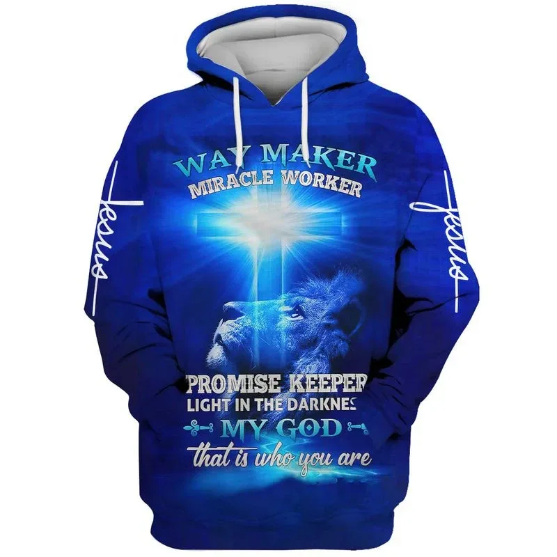 2025 primavera y otoño Dios Jesús gráfico jerseys Animal León 3d impreso sudaderas con capucha deportes Casual diario sudaderas Unisex — image 6