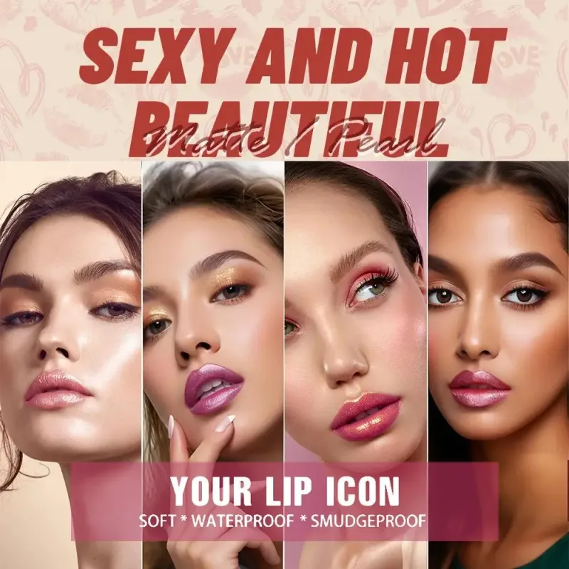 Gincu Berkilauan Berlian Tahan Lama Pelembap Kalis Air Berpigmen Tinggi Metallic Shine Pearlescent Non Stick Cup Gincu — image 4