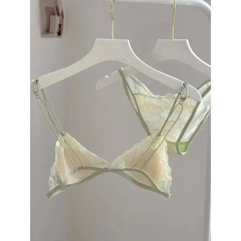 Bralette triangular francês, renda bordada, sem fio, transparente, vazado, sexy, desejo puro, conjunto de lingerie moyisu, sexy tushy — image 2