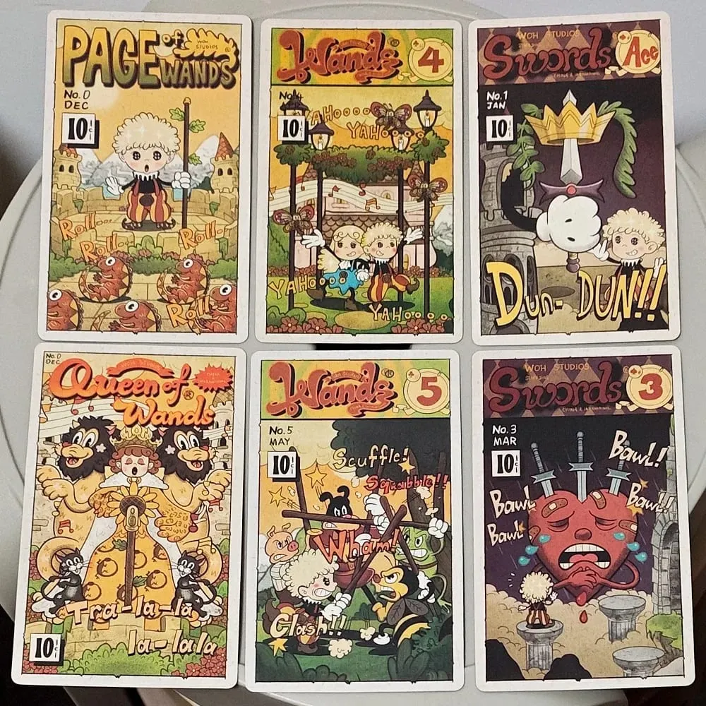 Jeu de Tarot en caoutchouc Vintage à Double relief 12x7cm, dans une boîte rigide, 78 cartes de Tarot d'art de dessin animé ancien — image 4