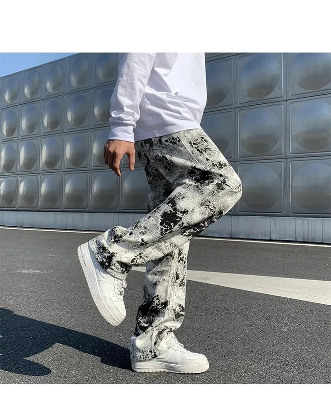 Jean imprimé unisexe, taille élastique, pantalon de nettoyage, mode pour hommes, Style coréen, pantalon ample Hip Hop, printemps 2025 — image 9