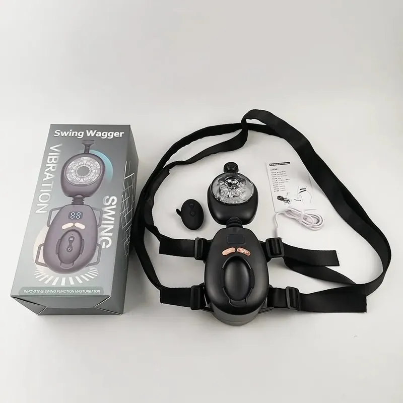 Masturbador masculino vibratorio de empuje automático con cinturón portátil Control remoto manos libres pene Stroker juguetes sexuales para hombres adultos