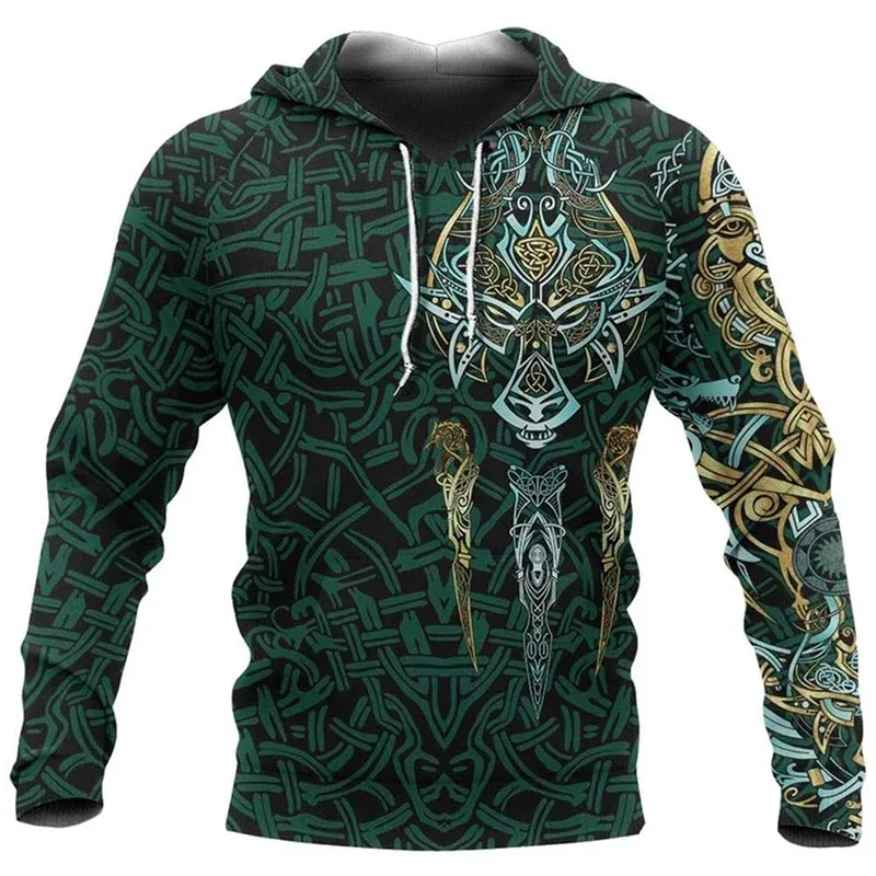 2024 Mens Felpe con cappuccio Eagle Tattoo Pattern Vikings 3D stampato Moda Casual Harajuku Hip Hop Autunno e inverno Sudaderas oversize — image 12