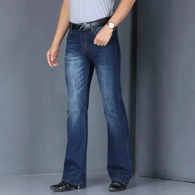 Jeans svasati in denim Pantaloni da uomo in denim con taglio a stivale Comodi pantaloni neri blu casual larghi leggermente sottili classici per bootcut maschile