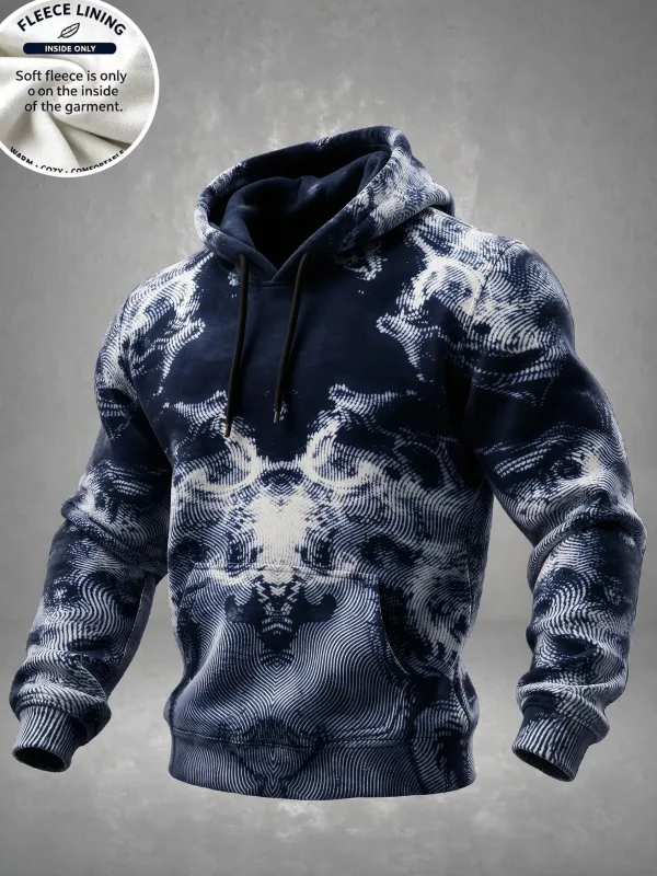 Cetakan 3D Fleece Hoodie Blue Spiral Grid Optical Illusion Pullover Lengan Panjang Poket Kanggaru Tops Sweatshirt Kasual — image 7