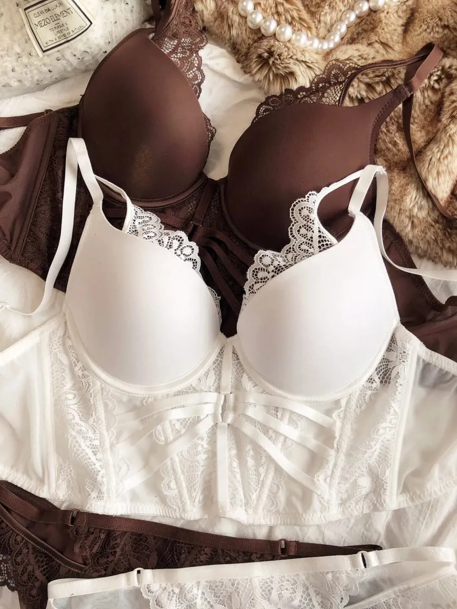 Camisole Sexy en dentelle avec ensemble de soutien-gorge étendu, sous-vêtements cintrés à la taille, soutien-gorge en arête de poisson, culotte de Lingerie pour femmes — image 3