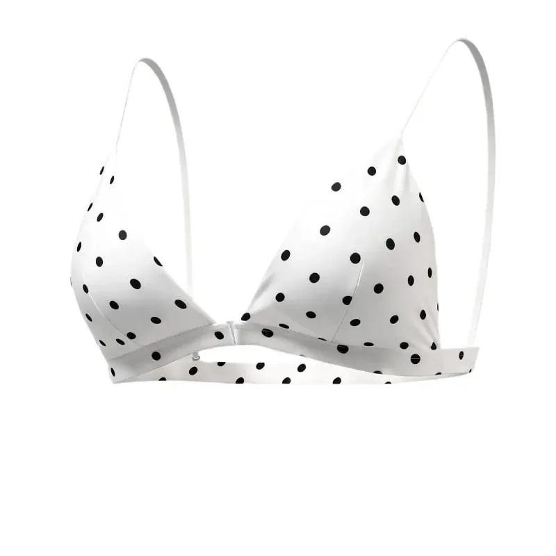 Dámská bezdrátová podprsenka Retro Puntíkovaný trojúhelníkový košíček Bralette Set Přední Zapínání Bikiny Styl Pohodlí Push Up Elegantní spodní prádlo Set — image 1