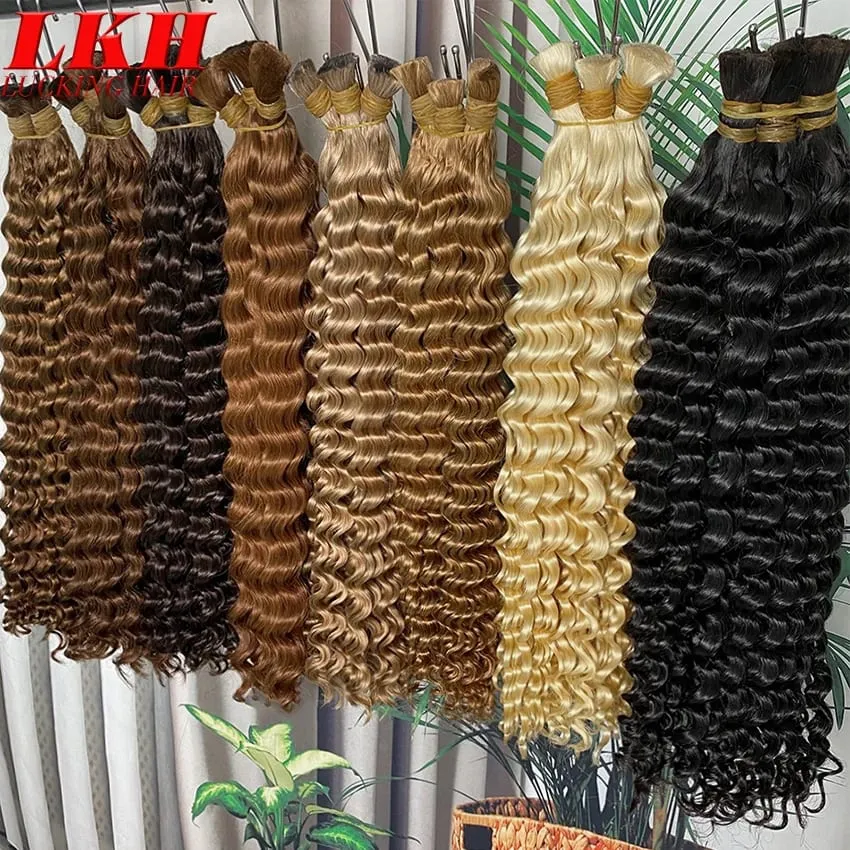 4 # Chocoladebruin Diepe Golf Bulk Menselijk Haar voor Boho Vlechten Krullend Vlechthaar 18-30 inch Remy haarbundel Braziliaans — image 2