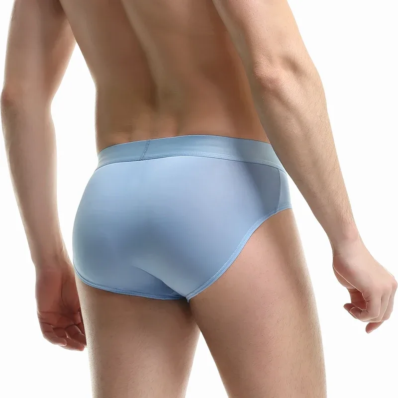 1 pieza de hielo para hombre - ropa interior de seda. Delgado - estilo para verano, con calzoncillos en U - convexos. pantalón corto de color liso — image 2
