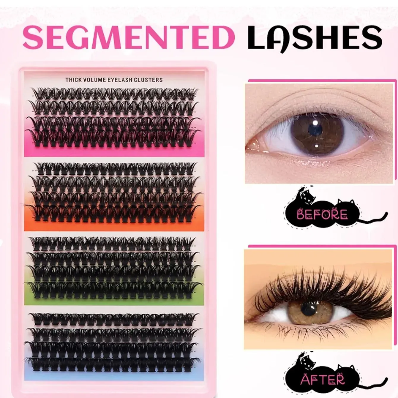 Cat Eye 16 rækker Cluster Lashes 406080100P Blandede DIY Individuelle øjenvipper Tykke Bakke DIY Eyelash Extension Wispy Volume Eyelashes — image 6