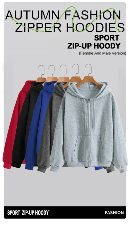 Customized Pattern Logo Diy Men Zipper Hoody Loose Pocket Long Sleeve Fashion Fleece Hoodies Retro Unisex Autumn Clothing — image 9