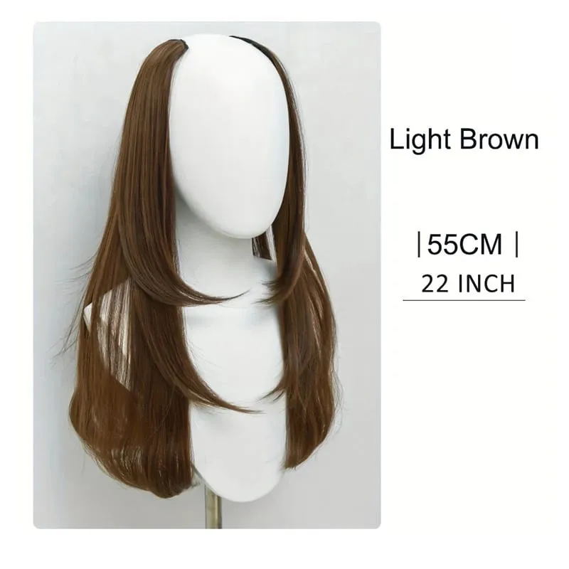 22 นิ้วต่อผมสังเคราะห์ผสมได้ดียาวตรงหยัก Hairpieces รูปตัววีสีน้ำตาลต่อผม — image 9