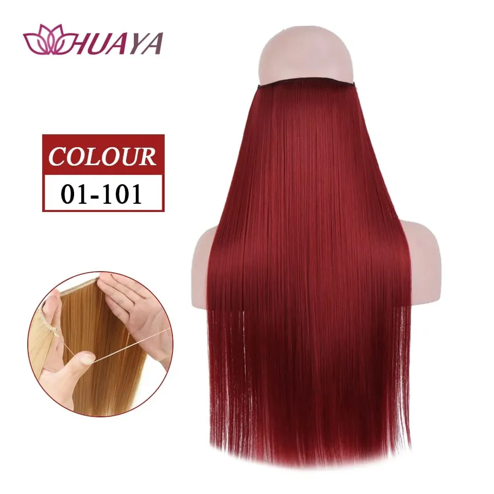 Filo invisibile sintetico lungo rettilineo senza clip nelle estensioni dei capelli Pezzi di capelli finti Linea di pesce segreta Posticci per le donne — image 12
