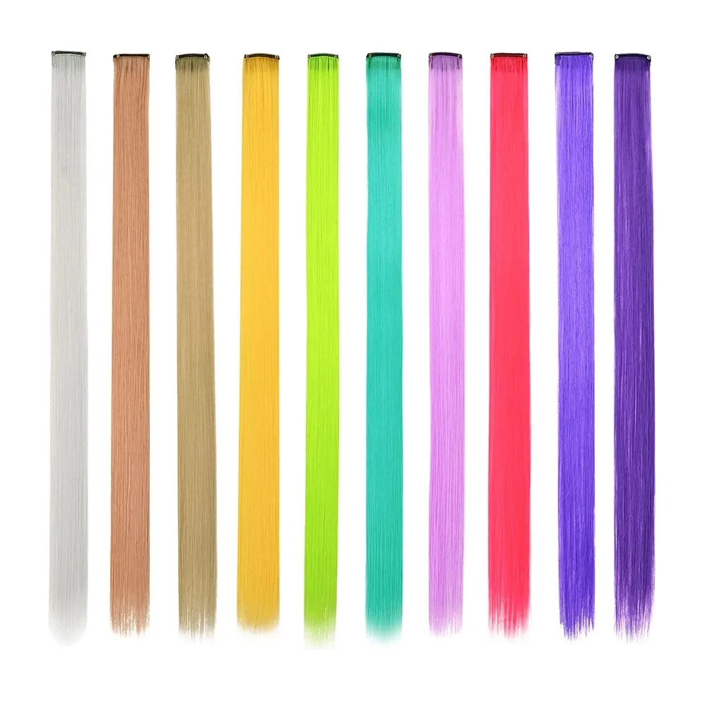 10 PCS Colored Clip in Hair Extensions 22 Inch Rainbow Straight Synthetic Hairpieces For women Cosplay Party Christmas New Year — image 8