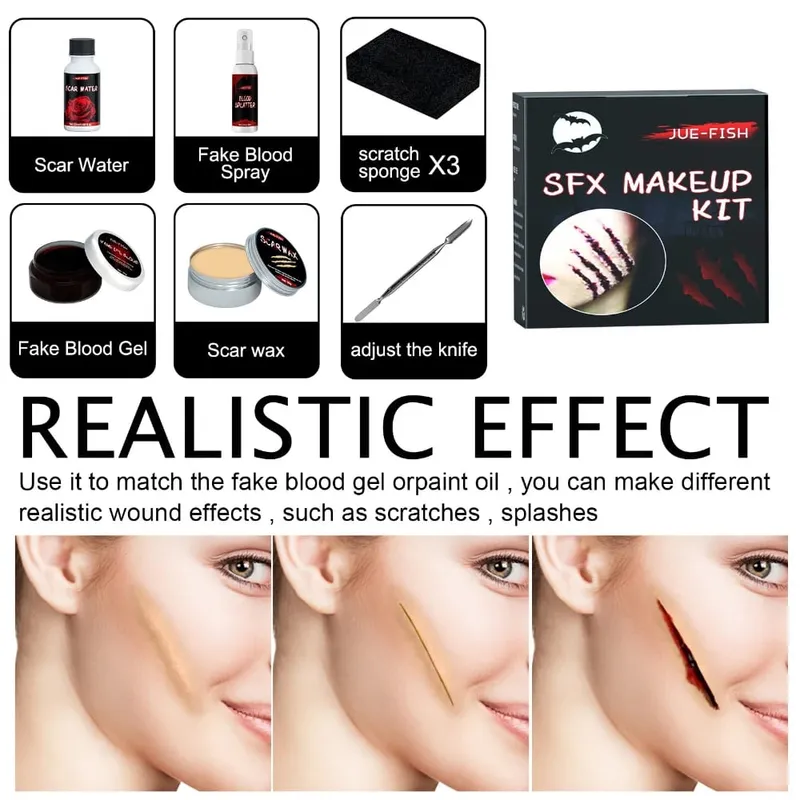 Ensemble de peinture de visage d'halloween, sac de maquillage, effets spéciaux, Halloween horreur Cosplay, cire de peau, peinture de cicatrices Plasma, outils de maquillage — image 3