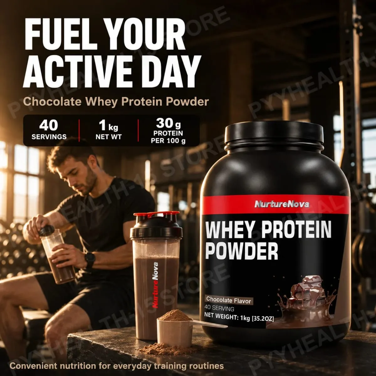 NurtureNova Chocolate Whey Protein Powder with Vitamins Minerals Taurine for Muscle Maintenance Recovery Support 1kg 40 Servings — image 3