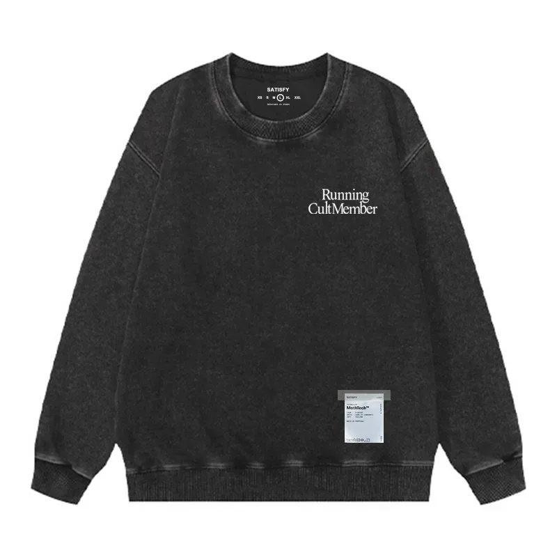 outdoor Self-Adhesive SATISFY Print Sweatshirt Round neck Jacket Street Style Loose Fit Long Sleeve Warmth for Young Men And Wo — image 1