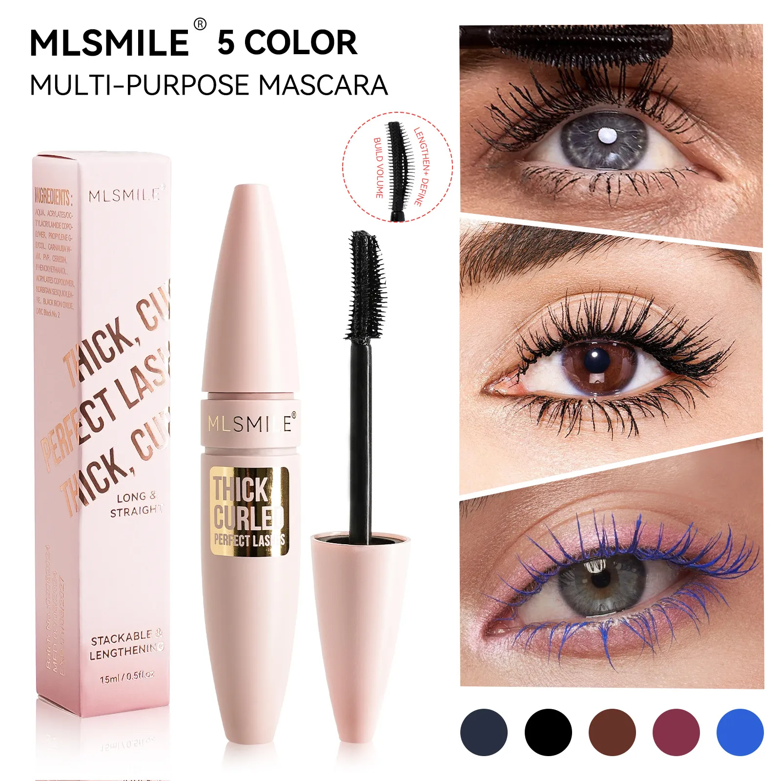 Bunte Wimperntusche, dicke Locken, wasserfest, natürliche Wimpern, verlängert, langanhaltend, schnell trocknend, blau, braun, schwarz, Wimperntusche, Augen-Make-up — image 3