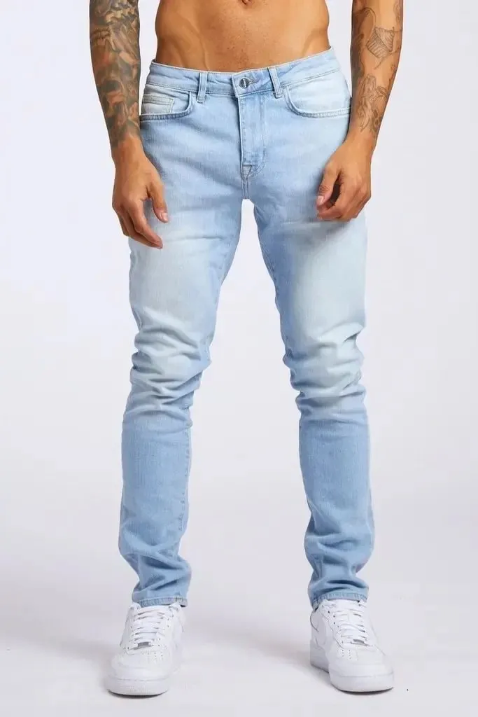 กางเกงยีนส์บุรุษยืดหยุ่นผอมสีทึบยืดกางเกงดินสอ SLIM FIT DENIM กางเกงยีนส์ Jogging Streetwear คาวบอยกางเกงลำลองสีดำ — image 9