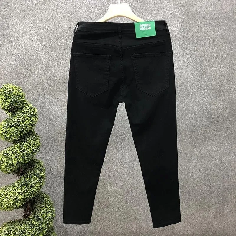 Jeans décontractés élastiques pour hommes, nouvelle mode classique, couleur unie, confortable, haute qualité, pantalon pour petits pieds 36, printemps et automne 2023