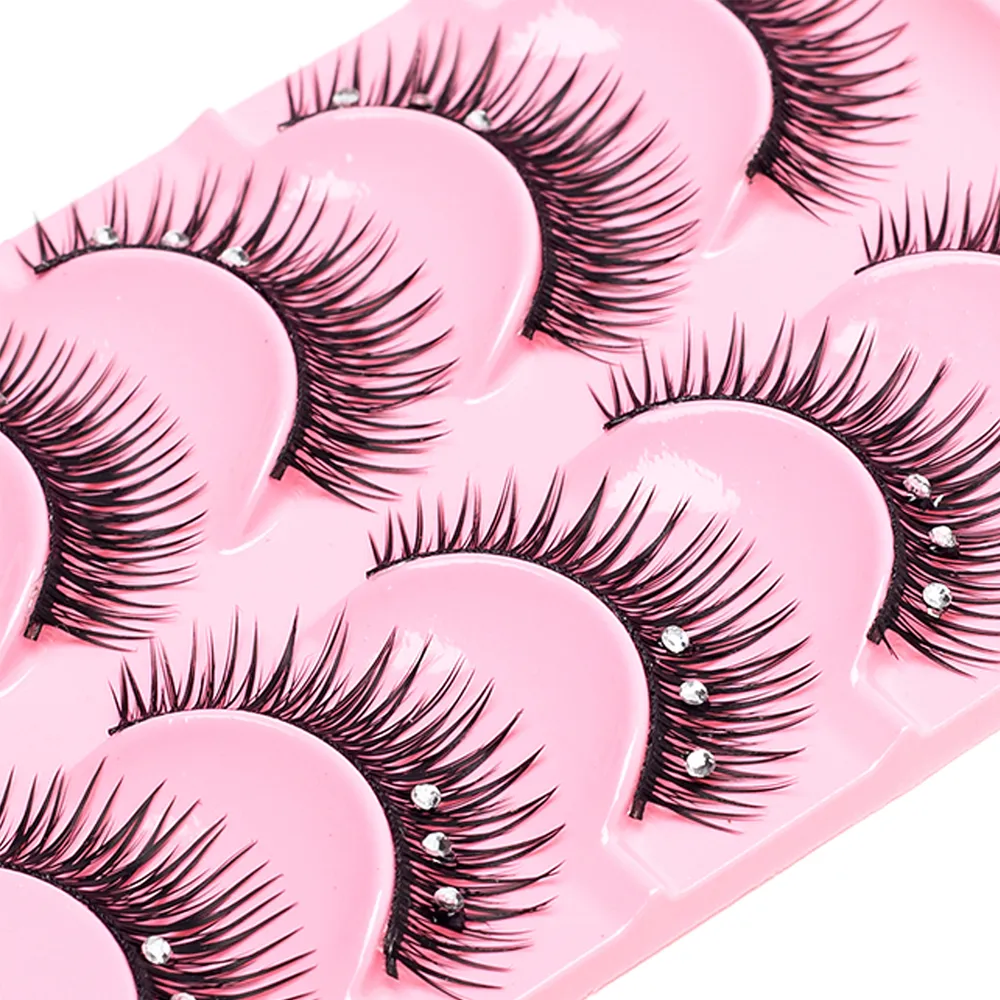 5 คู่แต่งหน้าเพชรขนตาปลอมชุดแสดง Catwalk Party Shinny Eye Lashes Handmade Eyelash Shinning เครื่องสำอาง — image 2