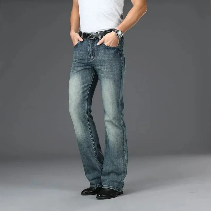 Jeans svasati in denim Pantaloni da uomo in denim con taglio a stivale Comodi pantaloni neri blu casual larghi leggermente sottili classici per bootcut maschile — image 7