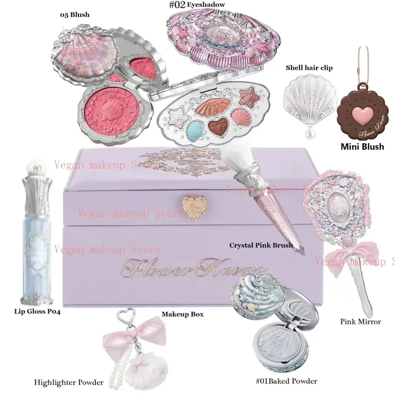 Flower Know Shell Jewelry Coffret cadeau tout-en-un ensemble de maquillage complet professionnel fard à paupières Blush poudre cuite 10 pièces Kits Flowerknows — image 4