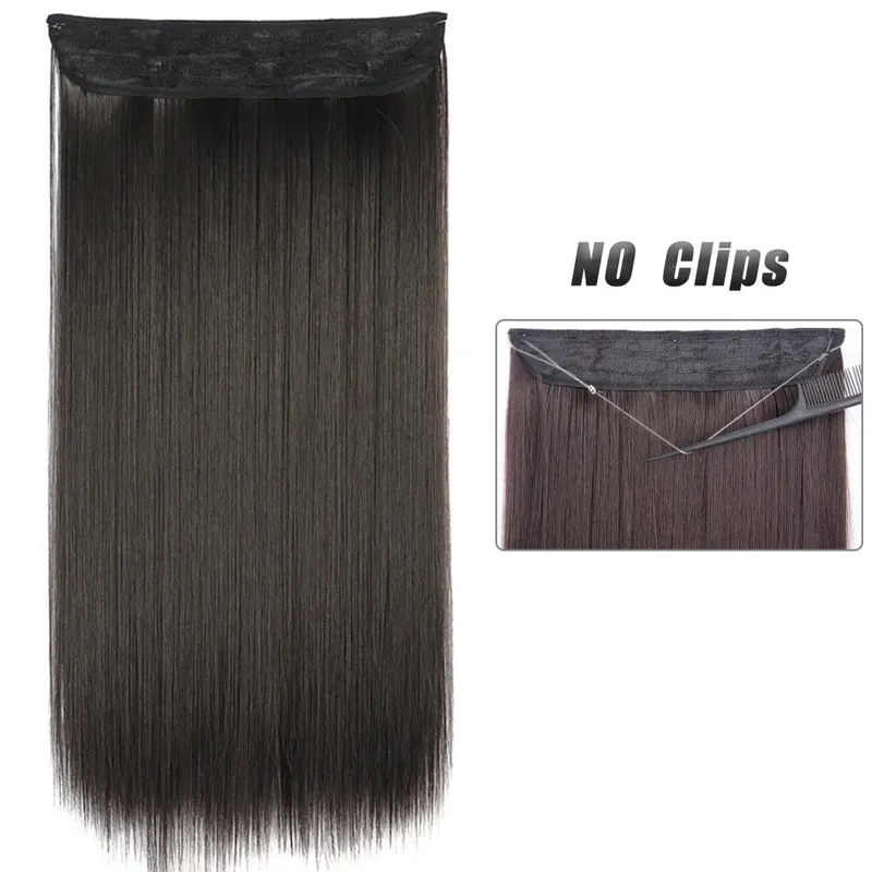 No Clip Natural Hair Extensions Invisible Wire Synthetic Long Straight Black Brown Blonde False Fish Line Hairpiece For Women