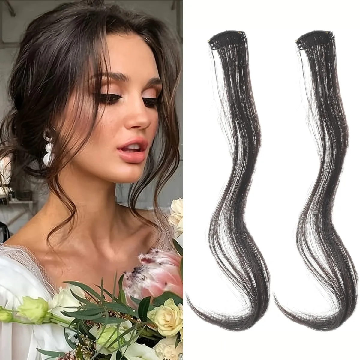 2PC Frangia Sintetica Parrucca Estensioni Dei Capelli Ricci Clip-on Lato Frontale Frangia Bionda Ondulata Lunga con Clip Frangia Invisibile Hai Falso — image 2