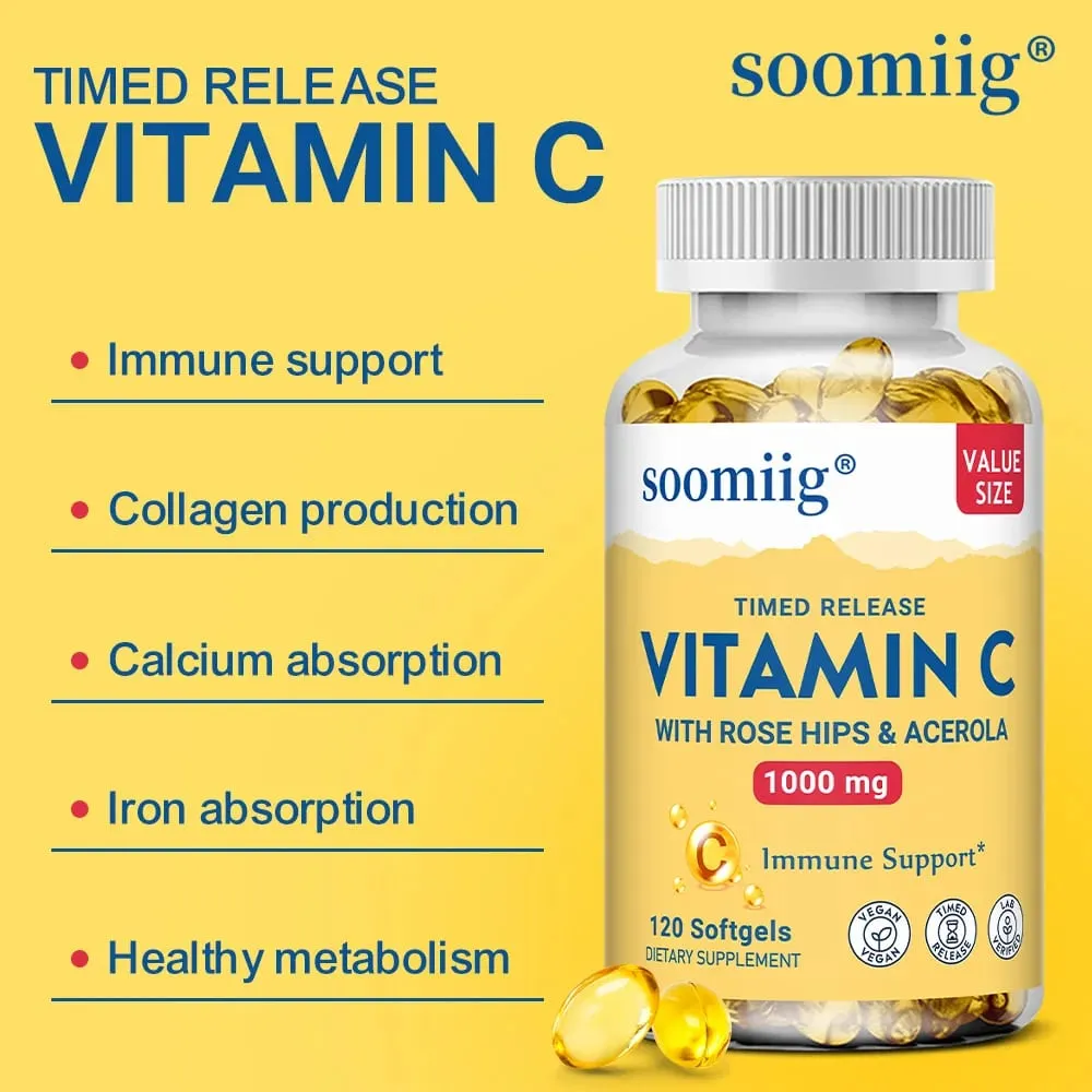 Vitamin C W/Rose Hips & Acerola | 1000mg | Two-Stage Timed-Release Healthy Immune Function Skin Hair & Nails Support | Non-GMO — image 5