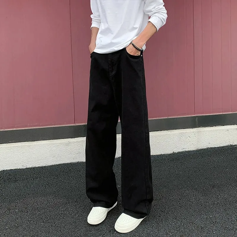 Baggy-Jeans für Herren, Retro-Stil, einfarbig, weiß, locker, weites Bein, Denim-Hose, Herren, lässig, täglich, Streetwear, gewaschene Herren-Jeanshose — image 11