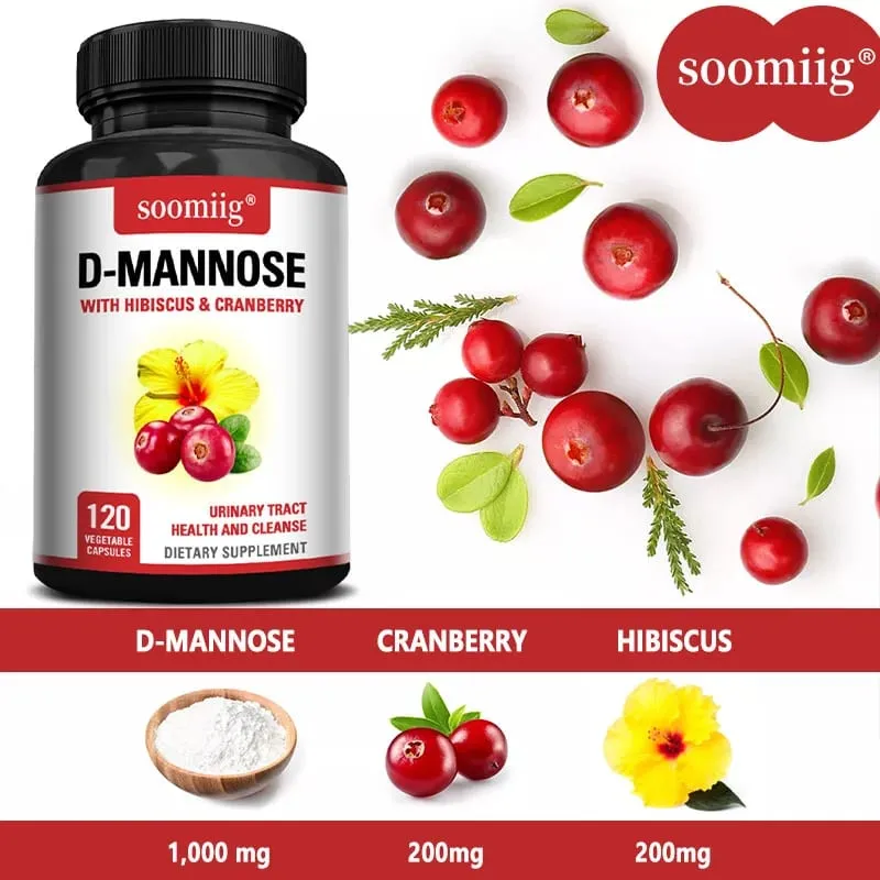 D-Mannose with Hibiscus & Cranbrry Supplement Support Urinary Tract Bladder Health and Reduce Urinary Tract Infections Non-GMO — image 2