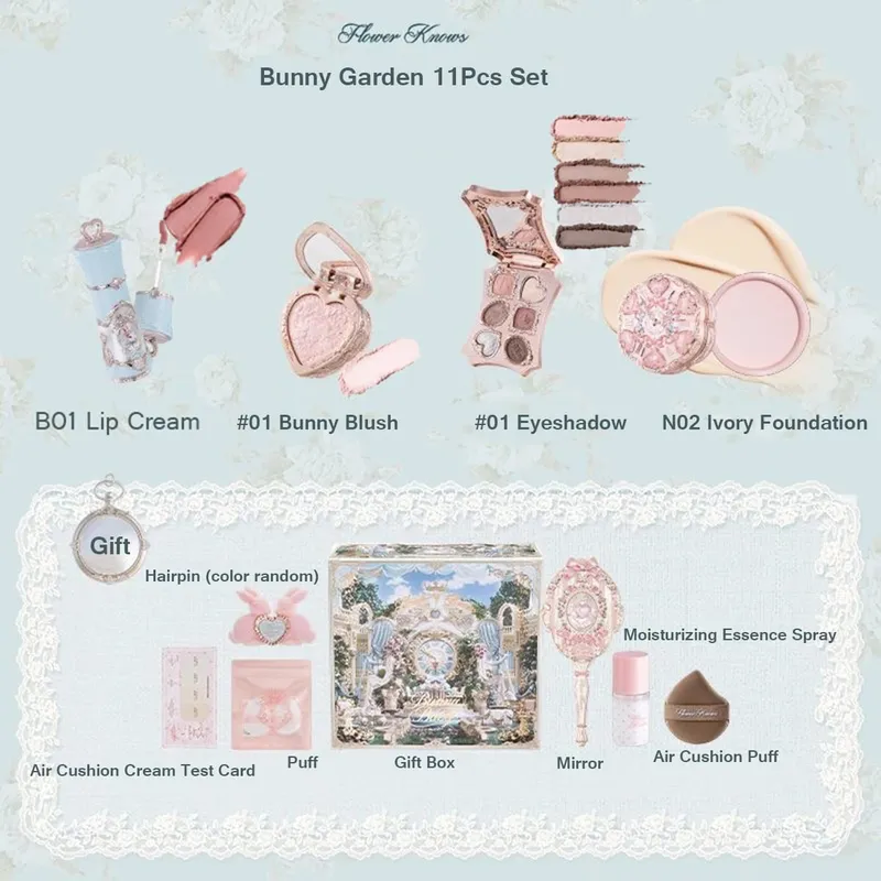 Flower Know ストロベリー ロココ オールインワン ギフトセット メイクアップ キット フル プロフェッショナル ガーデン ミラー ブラッシュ パウダー リップ クリーム Flowerknows