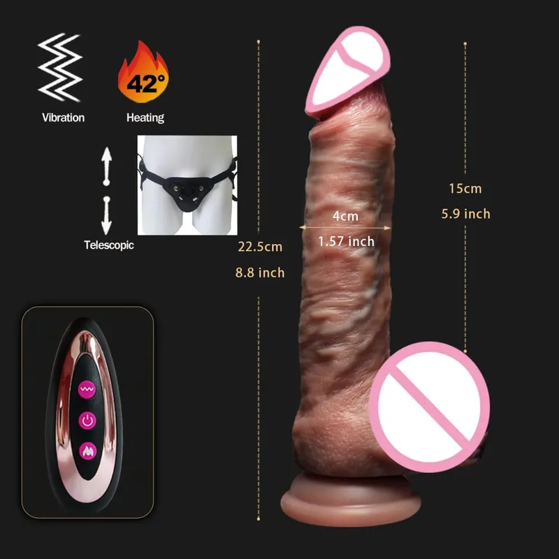 Dildo Vibrator Realistik Teleskopik Penembusan Faraj Wanita Melancap Palam Dubur Zakar Dipanaskan Bergetar Mainan Seks untuk Wanita — image 8