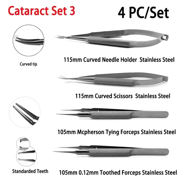 Ensemble de cataracte à usage Non médical, pincettes porte-aiguilles 4 pièces/ensemble outils de réparation ménagers Hi Eye — image 3