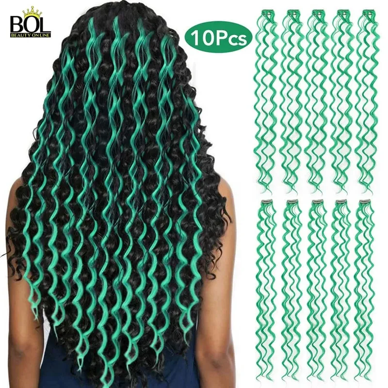 BOL สังเคราะห์ผมสีผม Strands Deep WAVE คลิปบนผมหญิงสายรุ้ง 24Inch10 ชิ้น/เซ็ตทนความร้อน