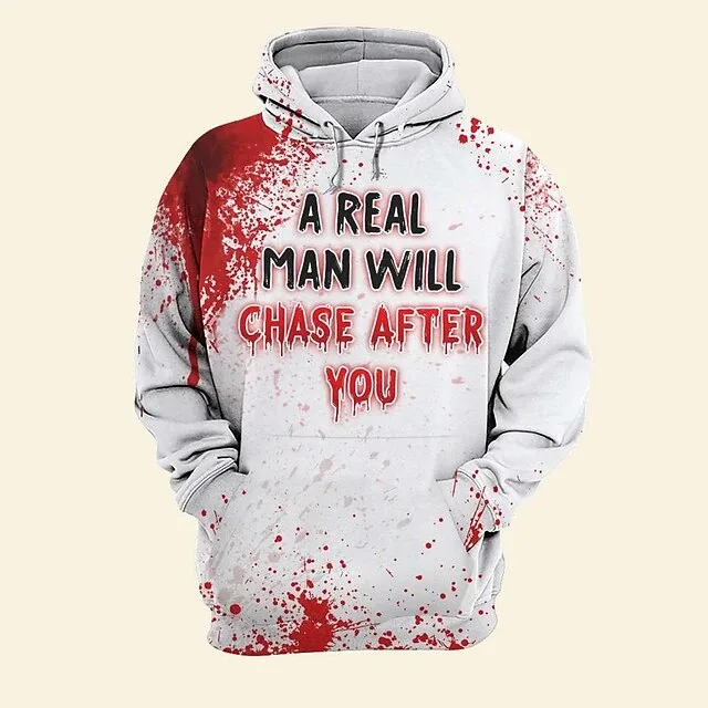 Halloween Máu In Hình Áo Khoác Chữ Pattern3D In Mũ Trùm Đầu Chui Đầu Áo Áo Thời Trang Dạo Phố Áo Dài Tay Áo