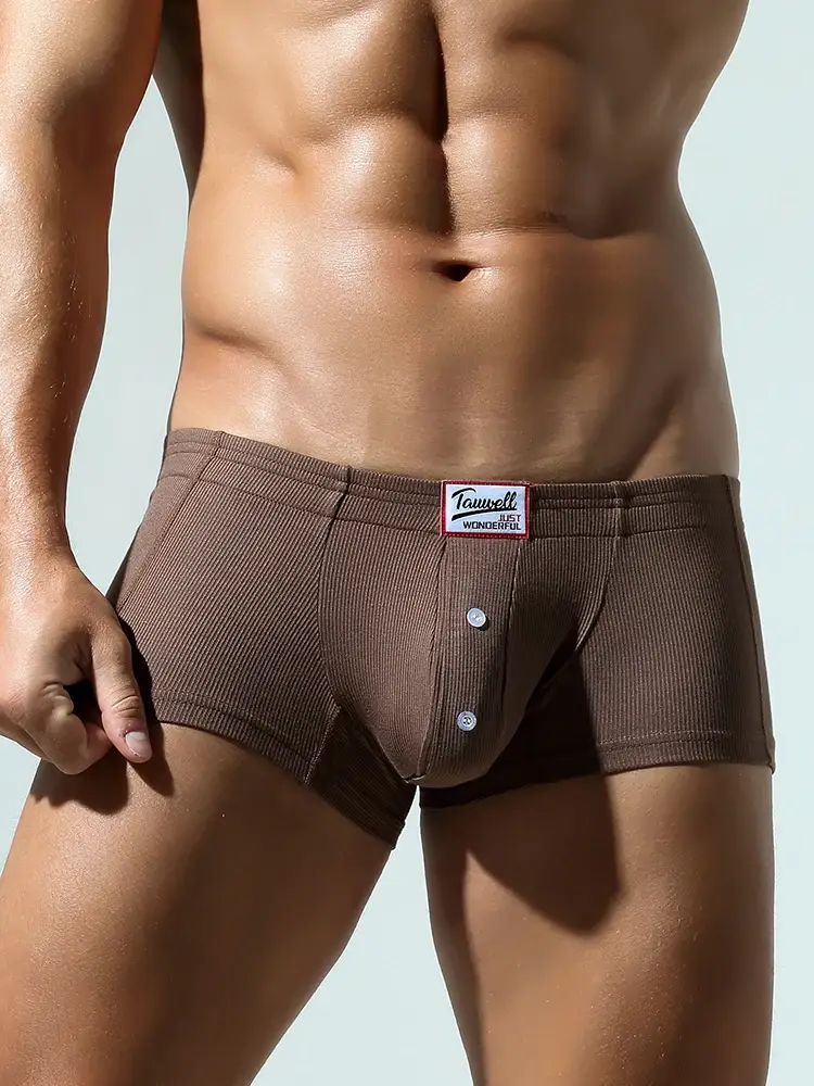 Men's Flat Underwear, Made of Synthetic Cotton, High Elasticity, Raised, Button Decoration, Comfortable Slim Fit Solid Color — image 26