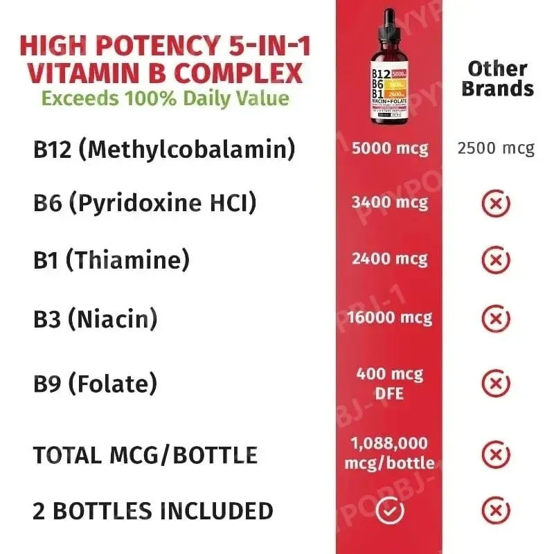 Gouttes liquides complexes de vitamine B 5 en 1, B12 B6 B1, niacine folate, soutien du métabolisme énergétique normal, santé du système immunitaire — image 7