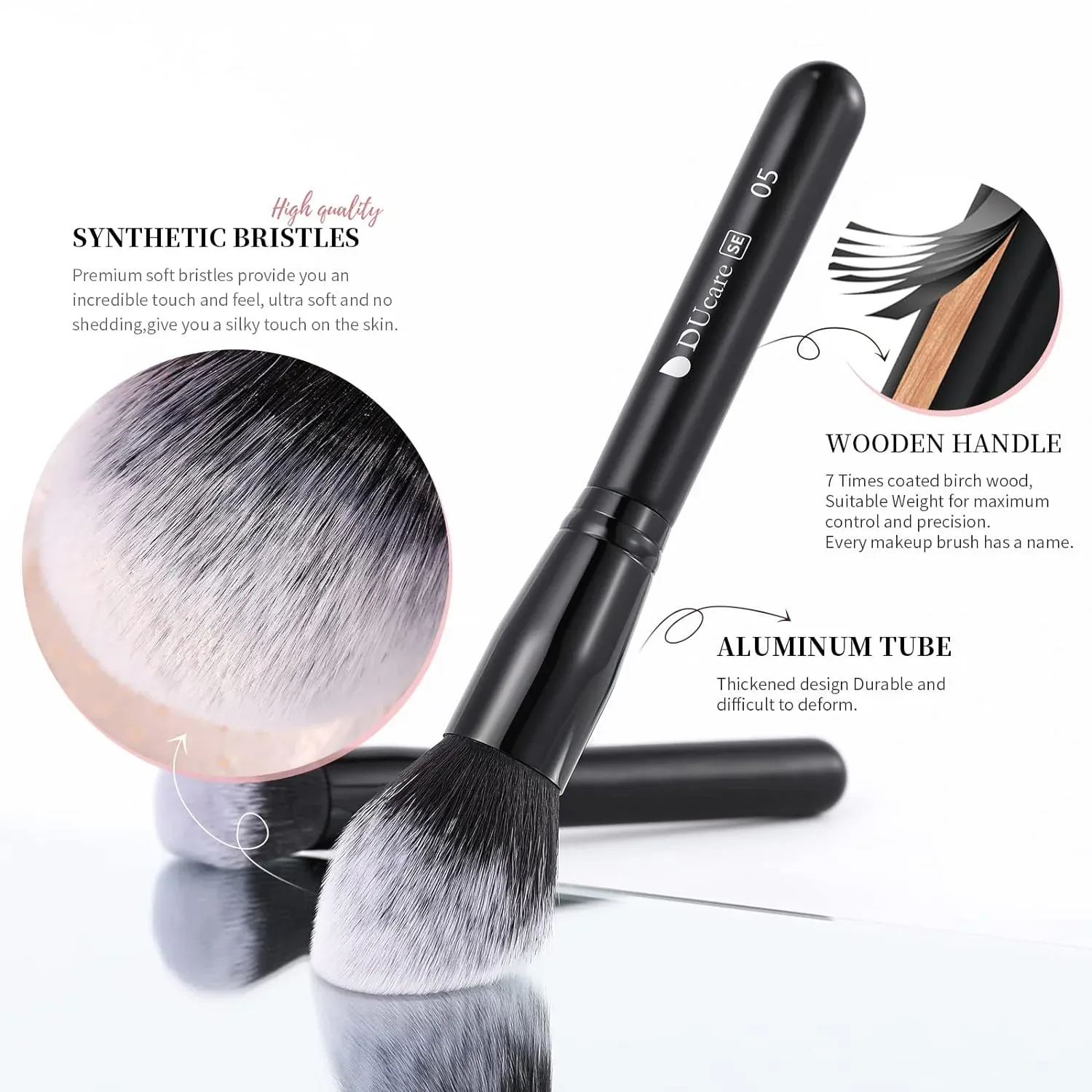 DUcare Kuas Rias Hitam Kuas Rias Profesional Eyeshadow Foundation Bedak Rambut Sintetis Lembut Kuas Rias Brochas Maquillaje