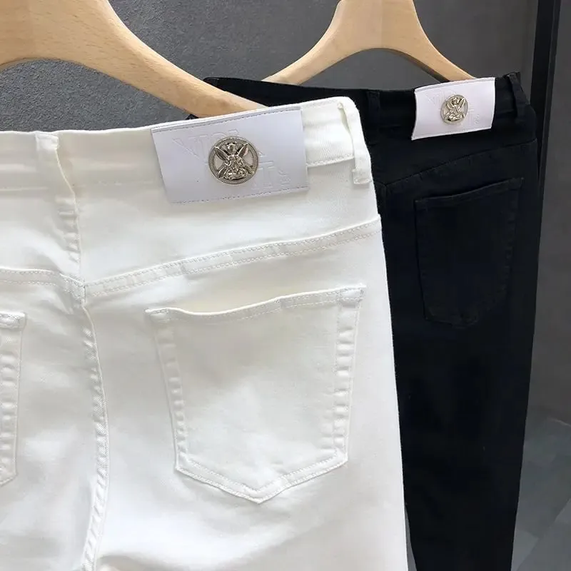 High-Quality Korean Street Men's Slim Jeans for Spring and Autumn with Denim Fabric and Casual Solid White Black Punk Trousers — image 6