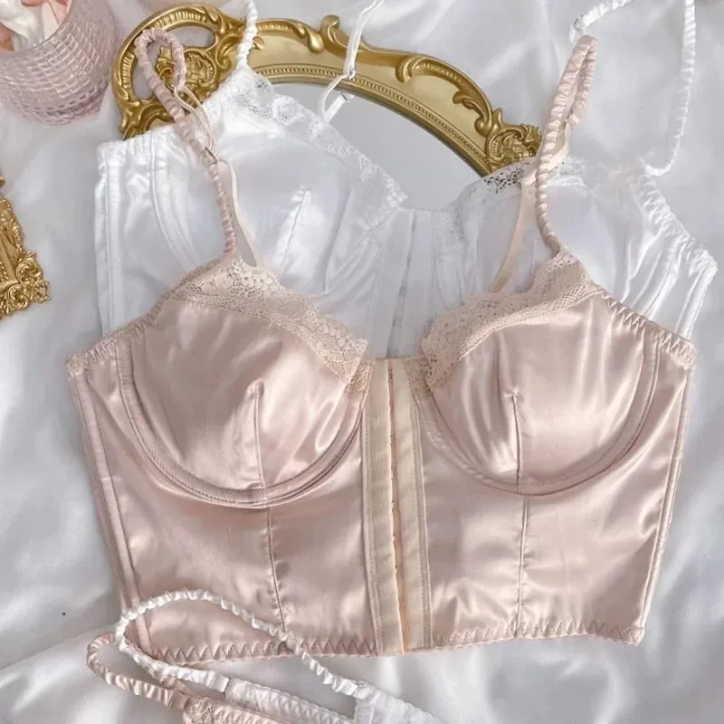 Intimo in raso con fibbia frontale a lisca di pesce, intimo estivo, lingerie sottile, bellezza, bralette, petto ampio, può essere indossato all'esterno — image 7