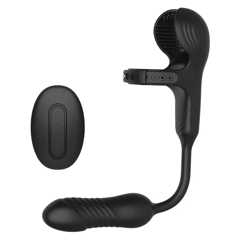 Empurrando plugue anal vibrador masculino massageador de próstata controle remoto anel peniano testículo taint estimulador brinquedos sexuais para homens casais
