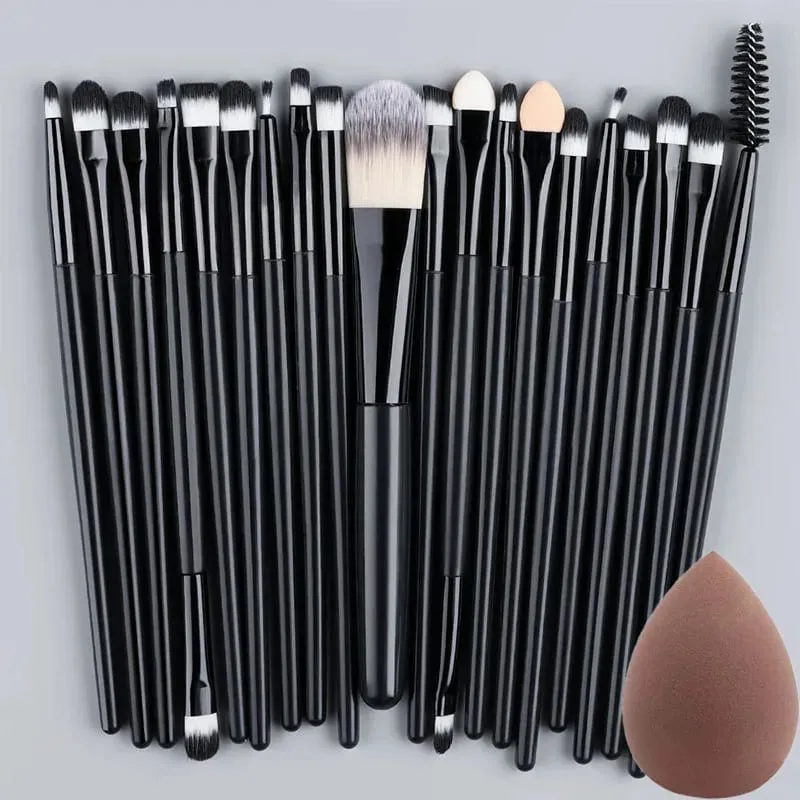Sada 20ks štětců na make-up pro kosmetiku Foundation Blush Powder Eyeshadow Kabuki Blending Brush with Powder Puff Beauty Tools