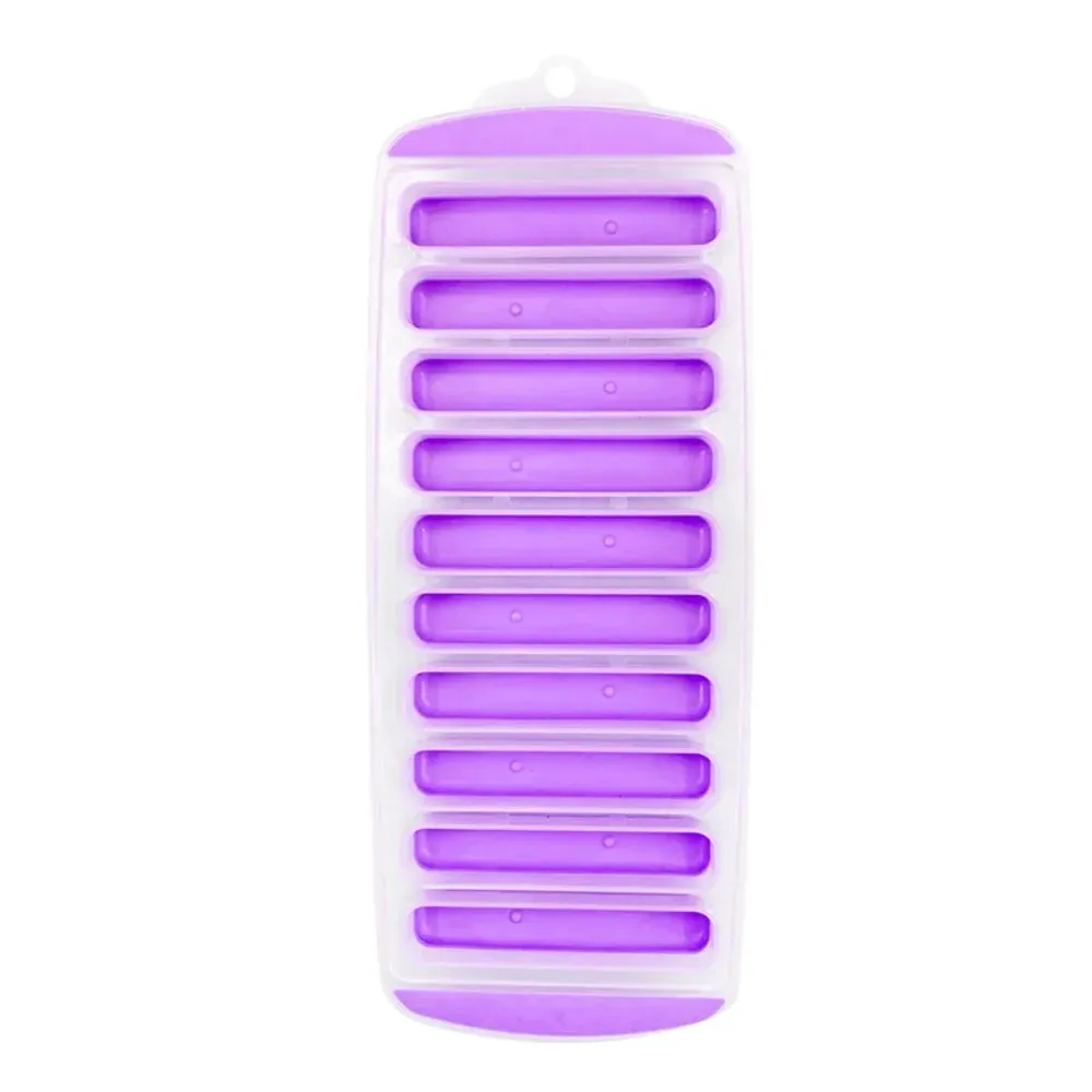 DIY 10 Holes Long Strip Ice Cube Mold with Lid Silicone Ice Cube Tray Homemade Ice Block Mold Cold Drink — image 10